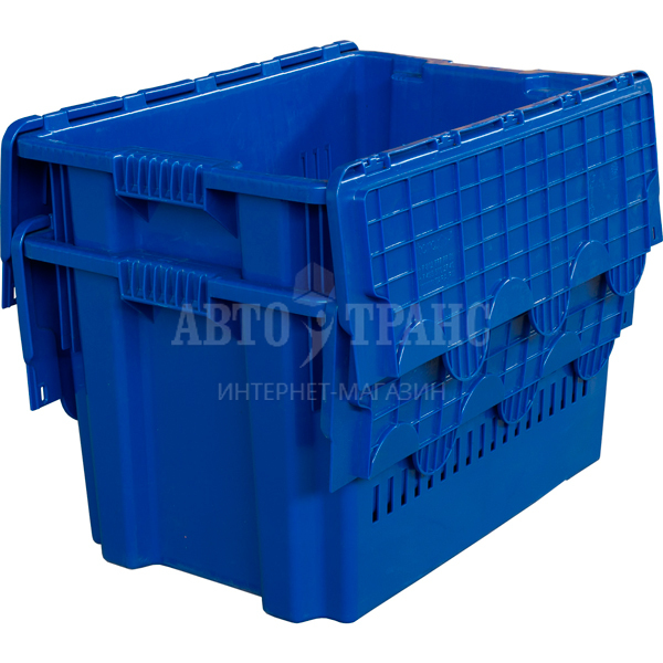 Пластиковый ящик с крышкой и перфорацией, синий, морозостойкий, 600*400*400 мм