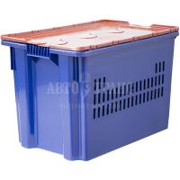 Пластиковый ящик с оранжевой крышкой и перфорацией, синий, 600*400*400 мм