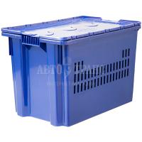 Пластиковый ящик с крышкой и перфорацией, синий, морозостойкий, 600*400*400 мм
