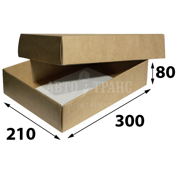 Крафт коробка прямоугольная с белым оборотом, 300*210*80 мм