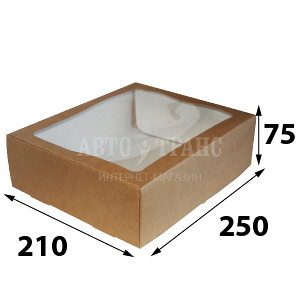 Крафт коробка моноблок с окном ПВХ, 250*210*75 мм