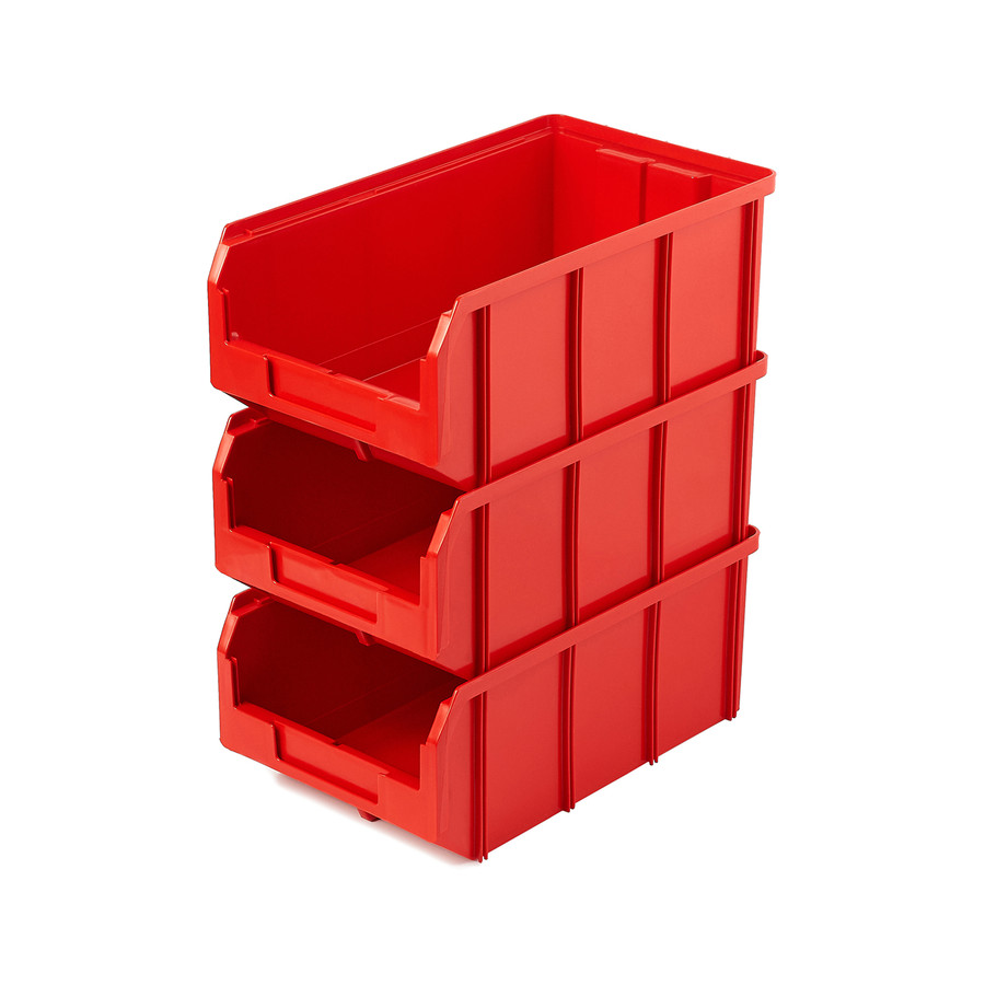 Пластиковый ящик V-3-К3-красный, 342х207х143 мм, комплект 3 шт.