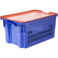 Пластиковый ящик с оранжевой крышкой и перфорацией, синий, 600*400*350 мм