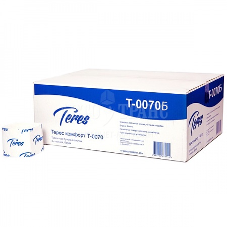 Туалетная бумага TERES Комфорт, 11.4*21.5 см, 2 слоя, белая, 8000 листов/уп.