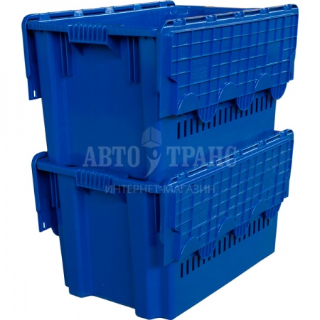 Пластиковый ящик с крышкой и перфорацией, синий, морозостойкий, 600*400*350 мм