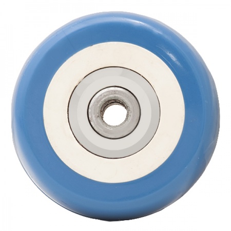 Колесо аппаратное синее PVC Д-50 мм, грузоподъемность 35 кг, синяя резина, полипропилен, под ось