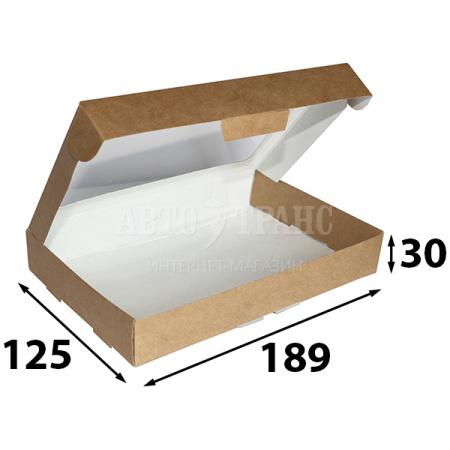 Крафт коробка моноблок с окном ПВХ, 189*125*30 мм