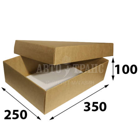 Крафт коробка прямоугольная с белым оборотом, 350*250*100 мм