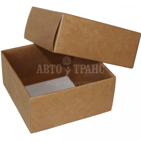 Крафт коробка с крышкой и белым оборотом, 100*100*50 мм