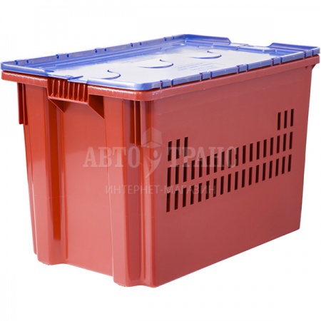 Пластиковый ящик с синей крышкой, красный, 600*400*400 мм