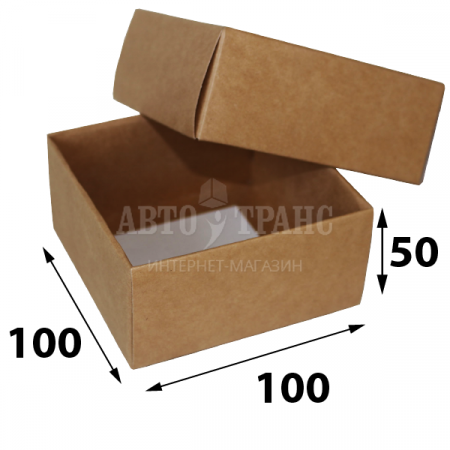 Крафт коробка с крышкой и белым оборотом, 100*100*50 мм