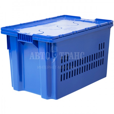 Пластиковый ящик с крышкой и перфорацией, синий, морозостойкий, 600*400*350 мм