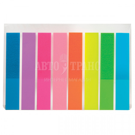 Самоклеящиеся закладки BRAUBERG неоновые, пластиковые, 45*8мм, 8 цветов